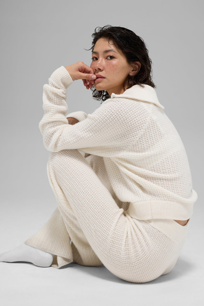 Cashmere Plush Waffle 1/4 Zip Pullover - Black