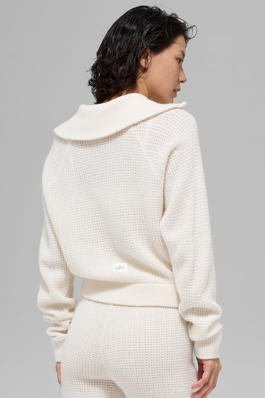 Cashmere Plush Waffle 1/4 Zip Pullover - Black
