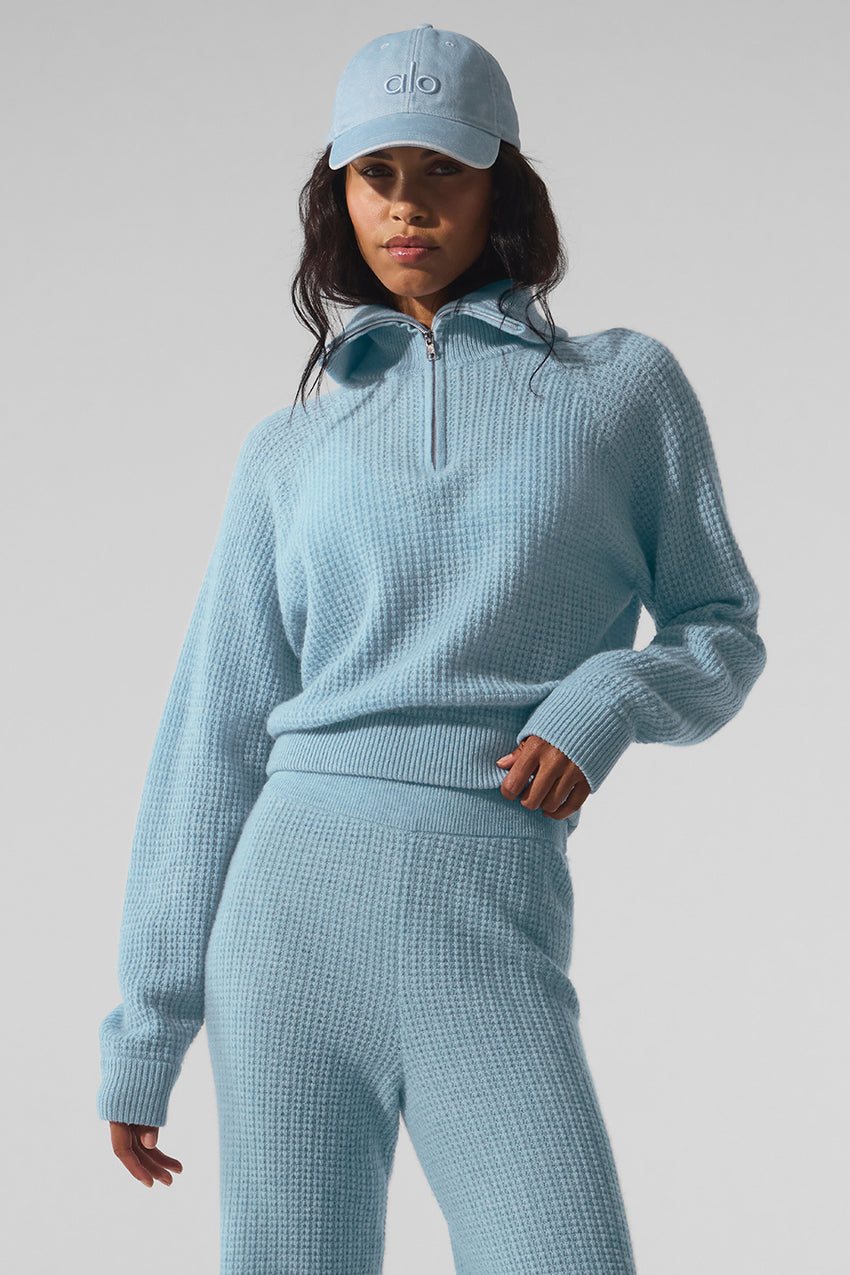 Cashmere Plush Waffle 1/4 Zip Pullover - Black