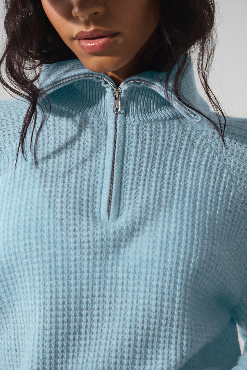 Cashmere Plush Waffle 1/4 Zip Pullover - Black