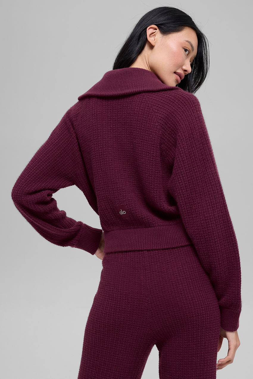 Cashmere Plush Waffle 1/4 Zip Pullover - Black