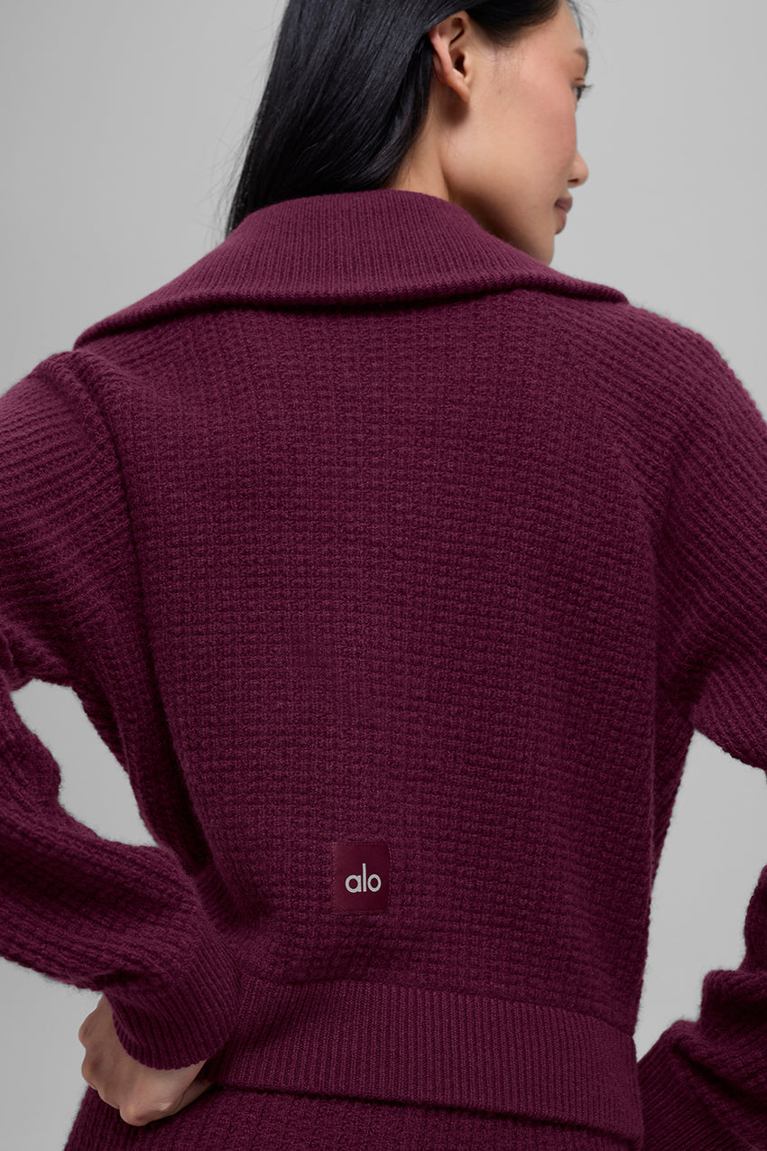 Cashmere Plush Waffle 1/4 Zip Pullover - Black