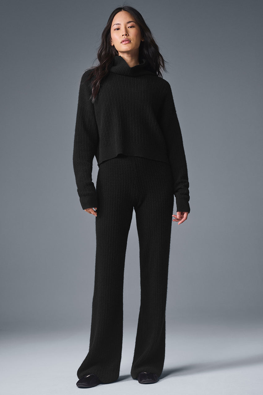 Cashmere Plush Waffle Turtleneck Pullover - Espresso