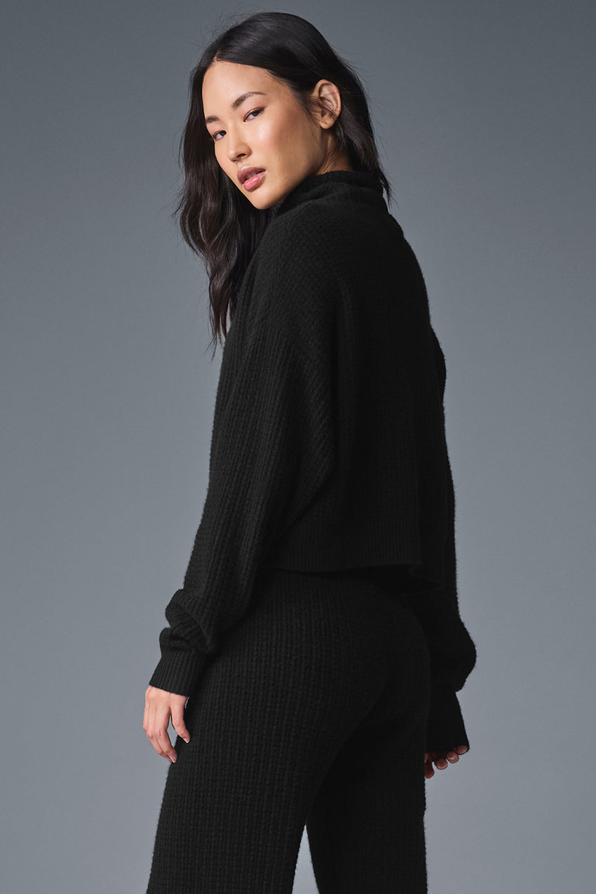 Cashmere Plush Waffle Turtleneck Pullover - Espresso
