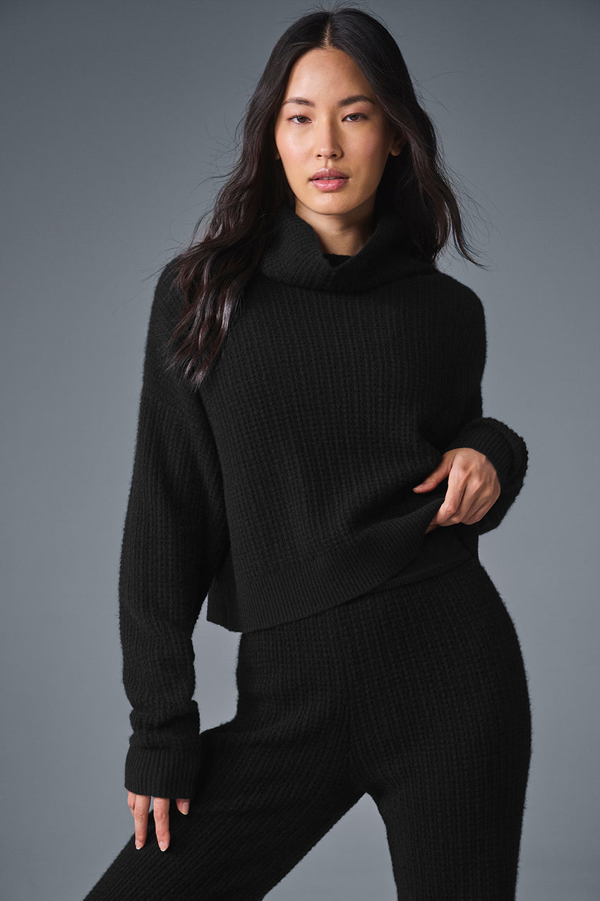 Cashmere Plush Waffle Turtleneck Pullover - Espresso