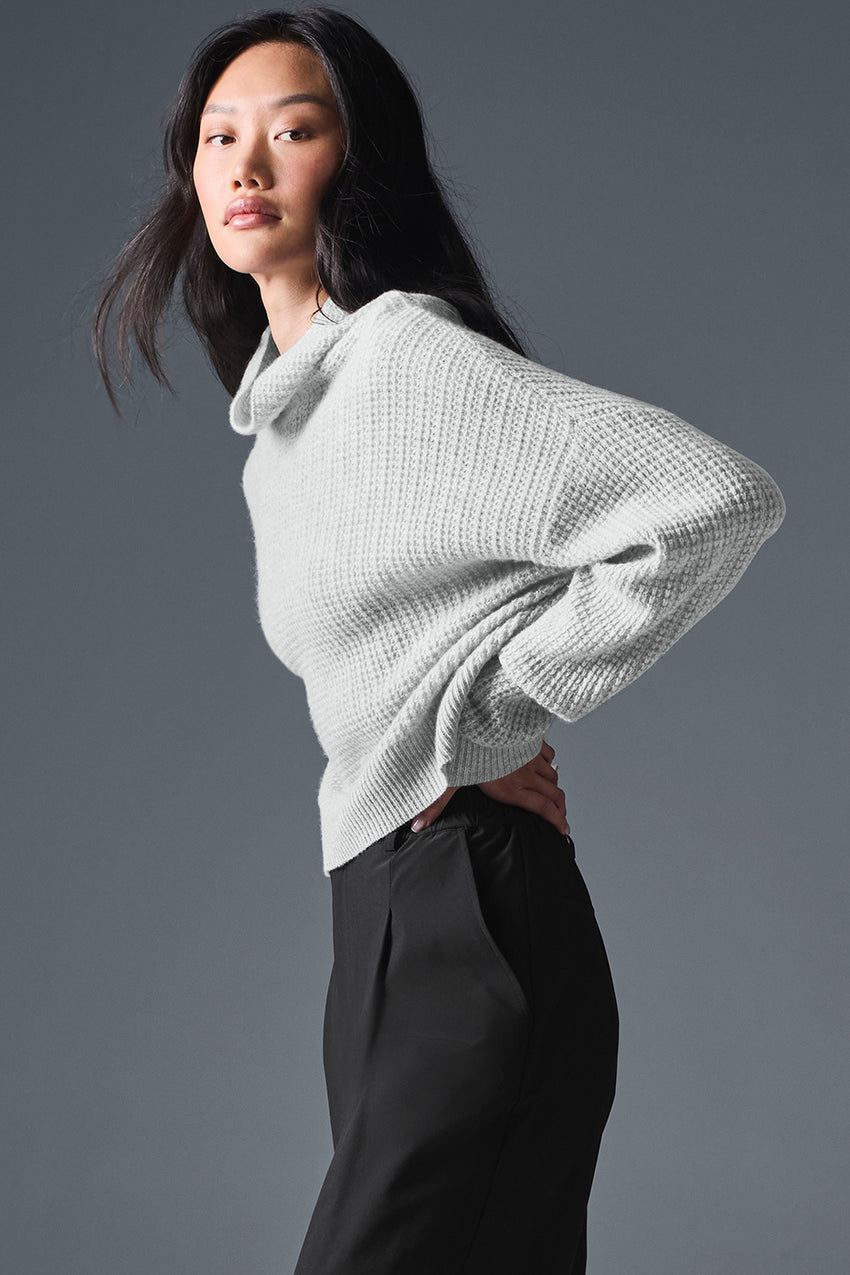 Cashmere Plush Waffle Turtleneck Pullover - Espresso