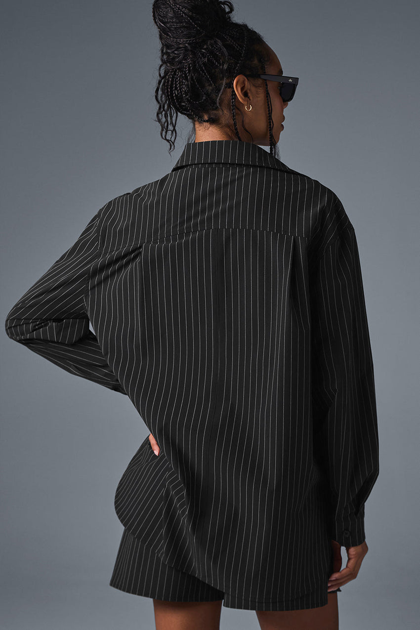 Pinstripe Daylight Button Down Long Sleeve - Black/Titanium