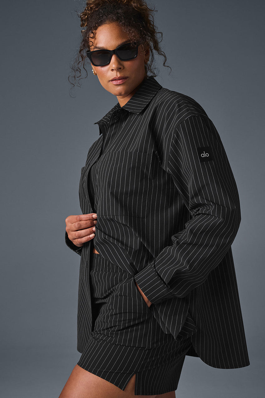 Pinstripe Daylight Button Down Long Sleeve - Black/Titanium
