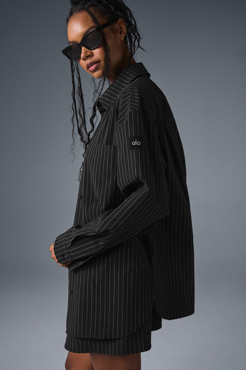 Pinstripe Daylight Button Down Long Sleeve - Black/Titanium