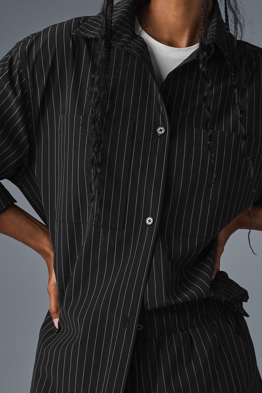 Pinstripe Daylight Button Down Long Sleeve - Black/Titanium