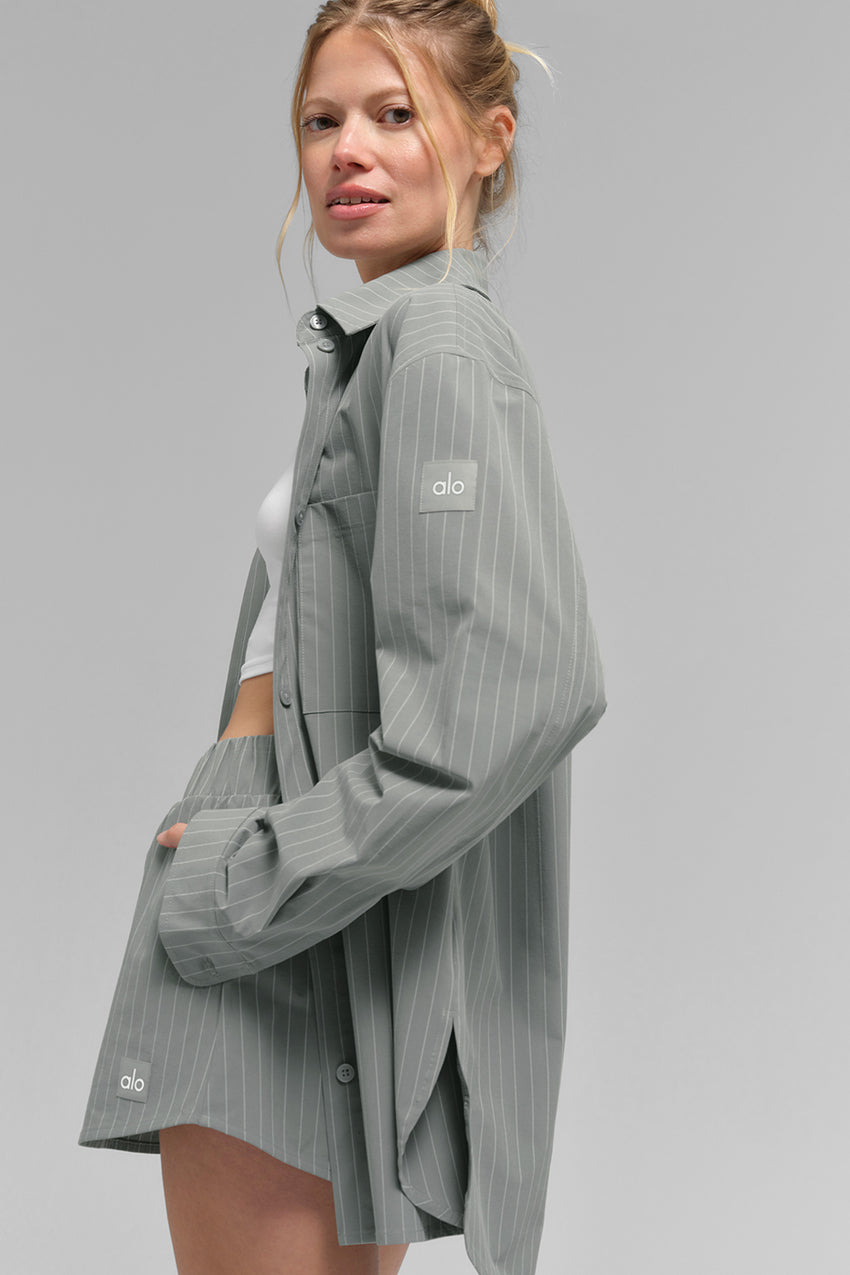 Pinstripe Daylight Button Down Long Sleeve - Black/Titanium