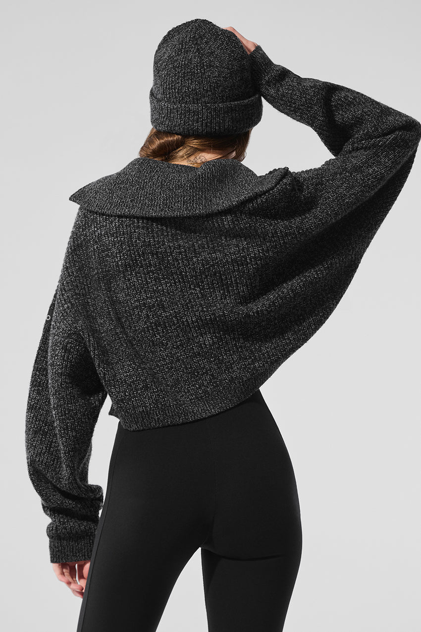 Marl Sweater 1/4 Zip Pullover - Black Marl