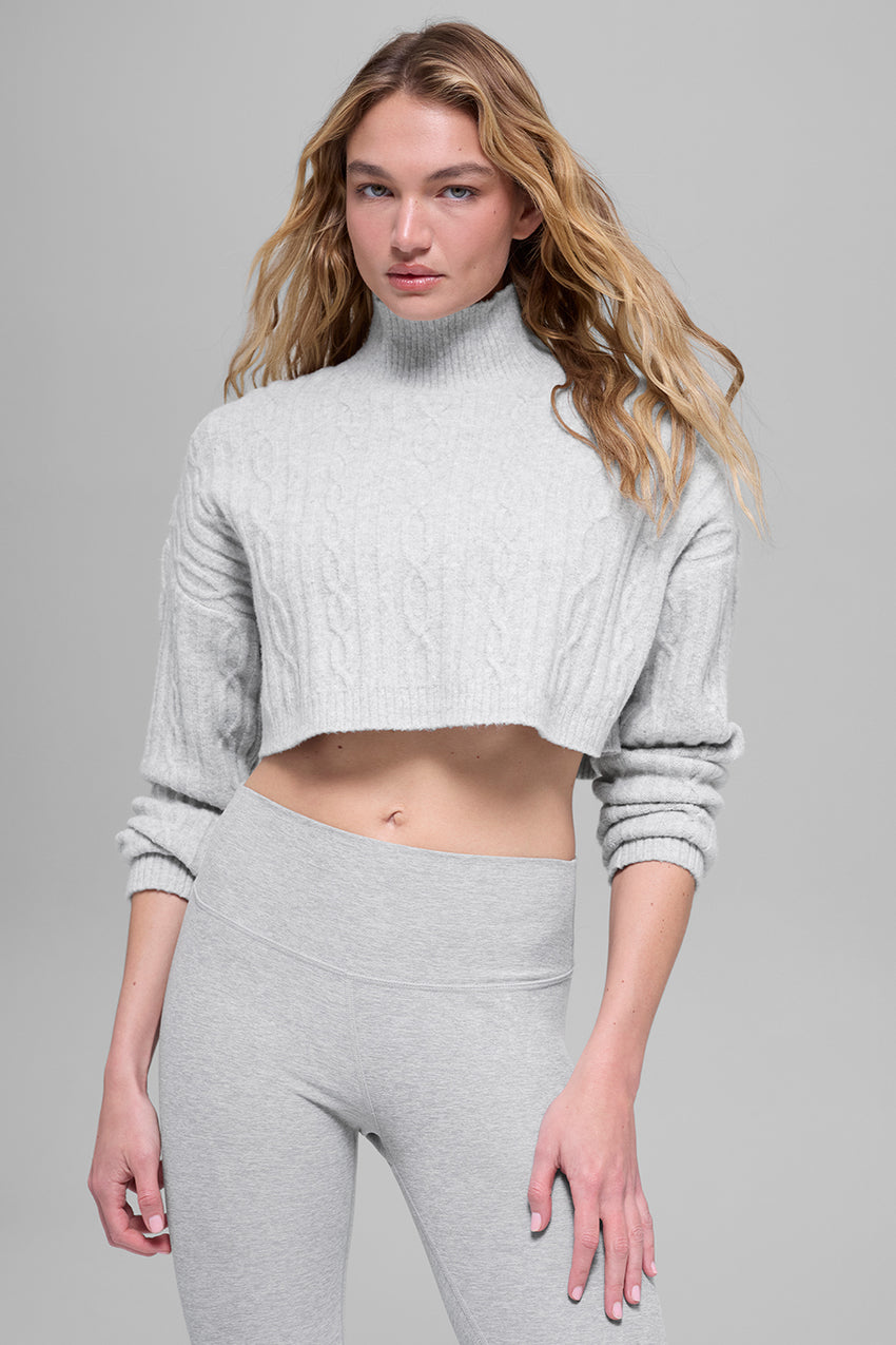 Cable Knit Cropped Winter Bliss Turtleneck Long Sleeve - Ivory