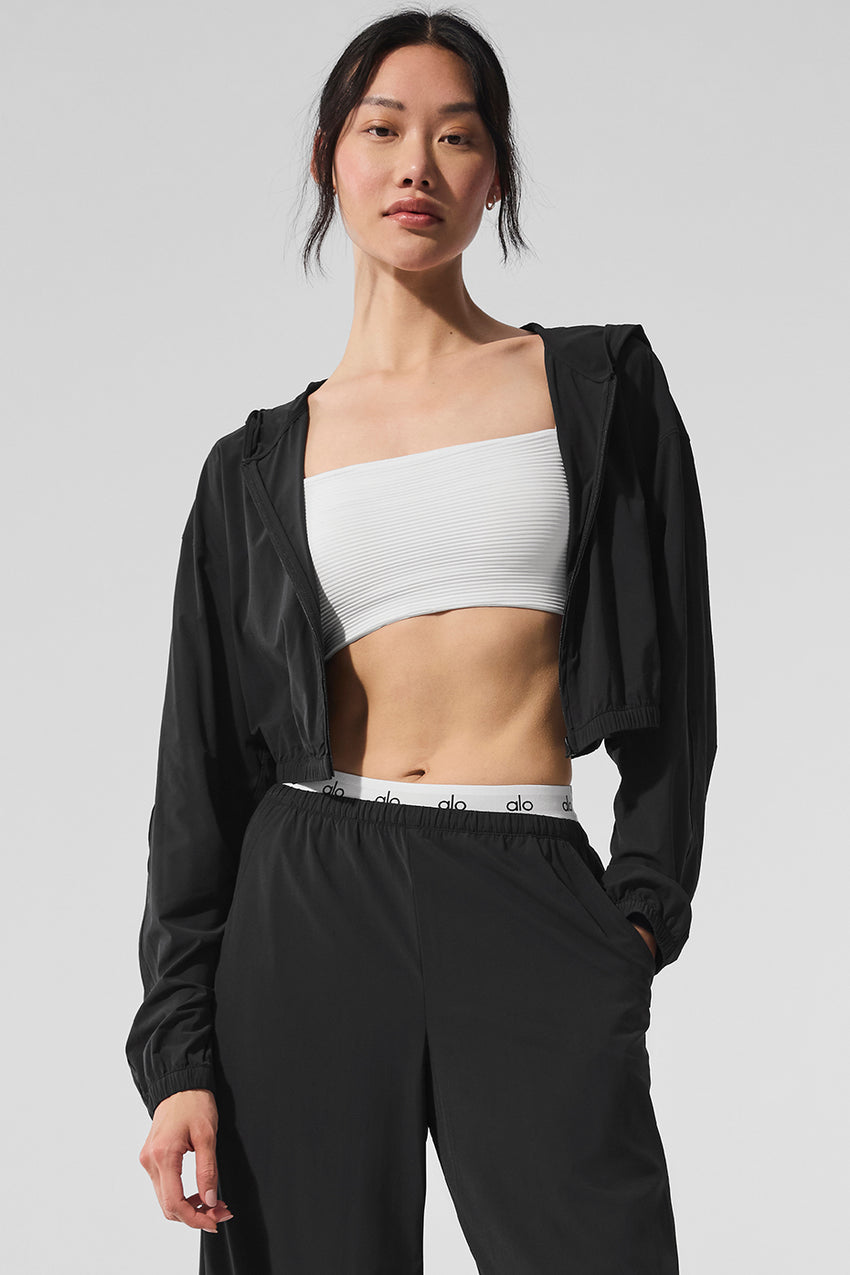 Cropped Breezy Full-Zip Hoodie - Black