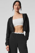 Cropped Breezy Full-Zip Hoodie - Black
