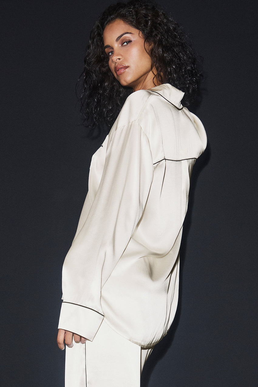 Courchevel Silk Button Down - Ivory/Black