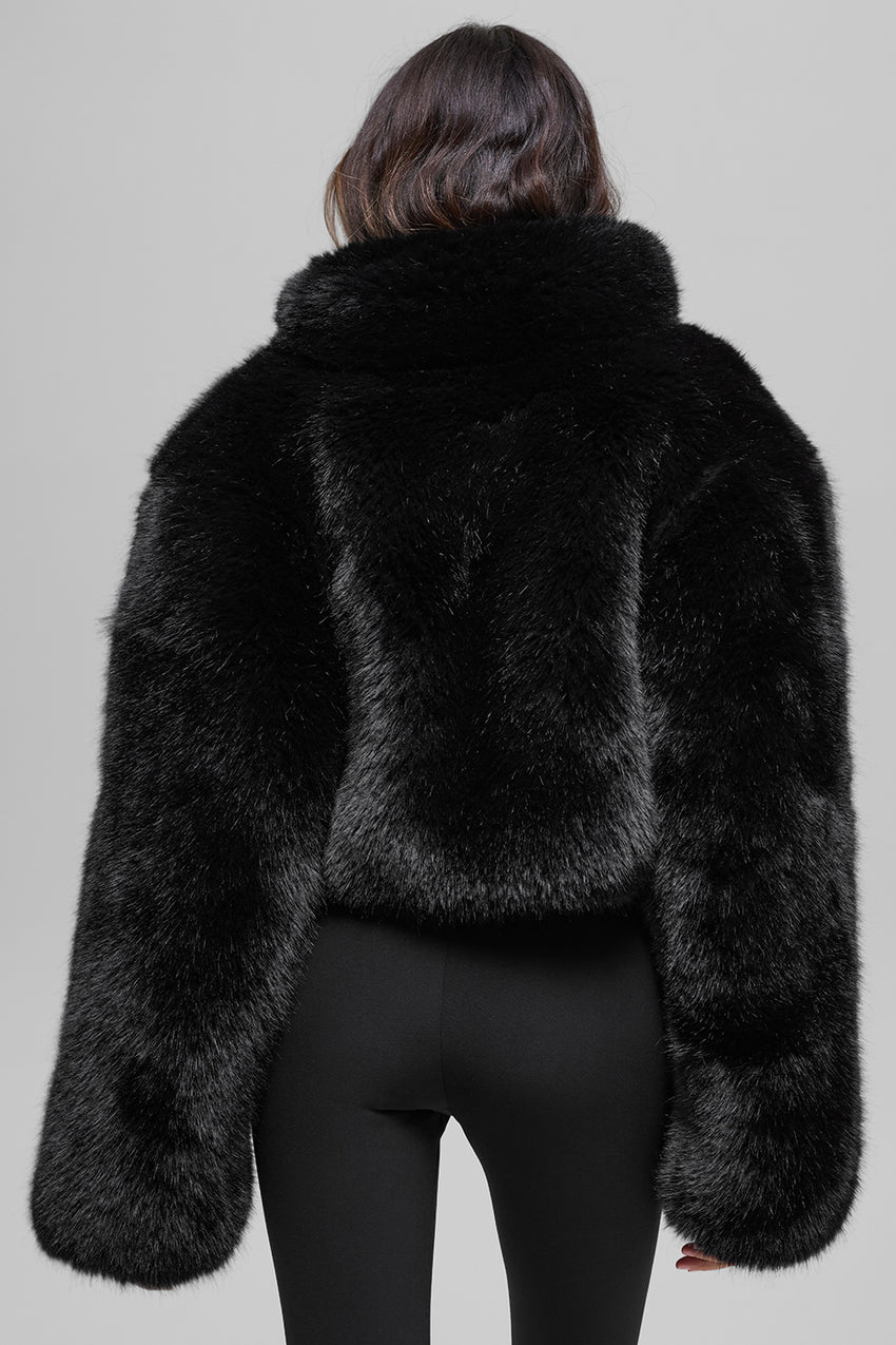Opulent Faux Fur Cropped Jacket - Ivory