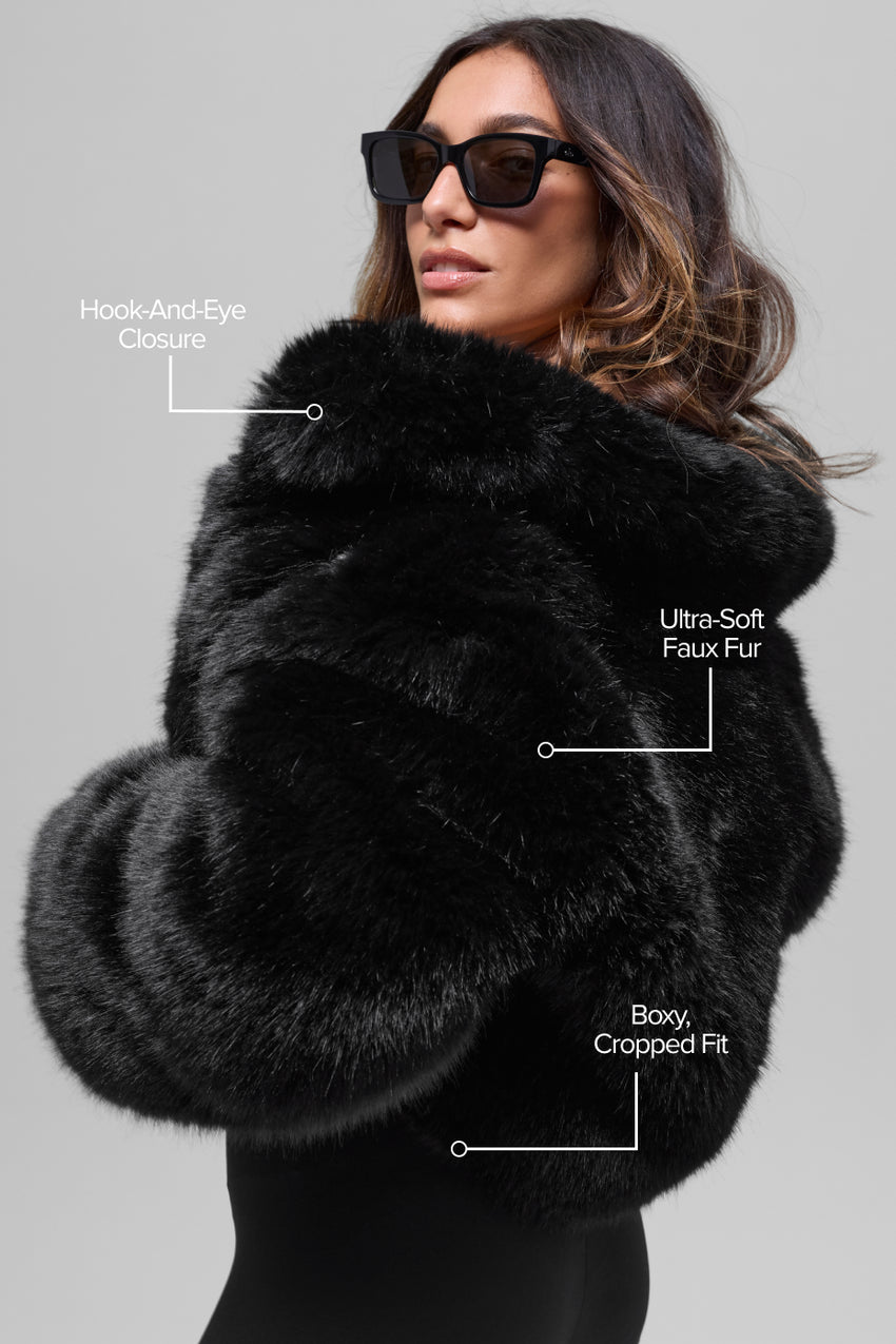 Opulent Faux Fur Cropped Jacket - Ivory
