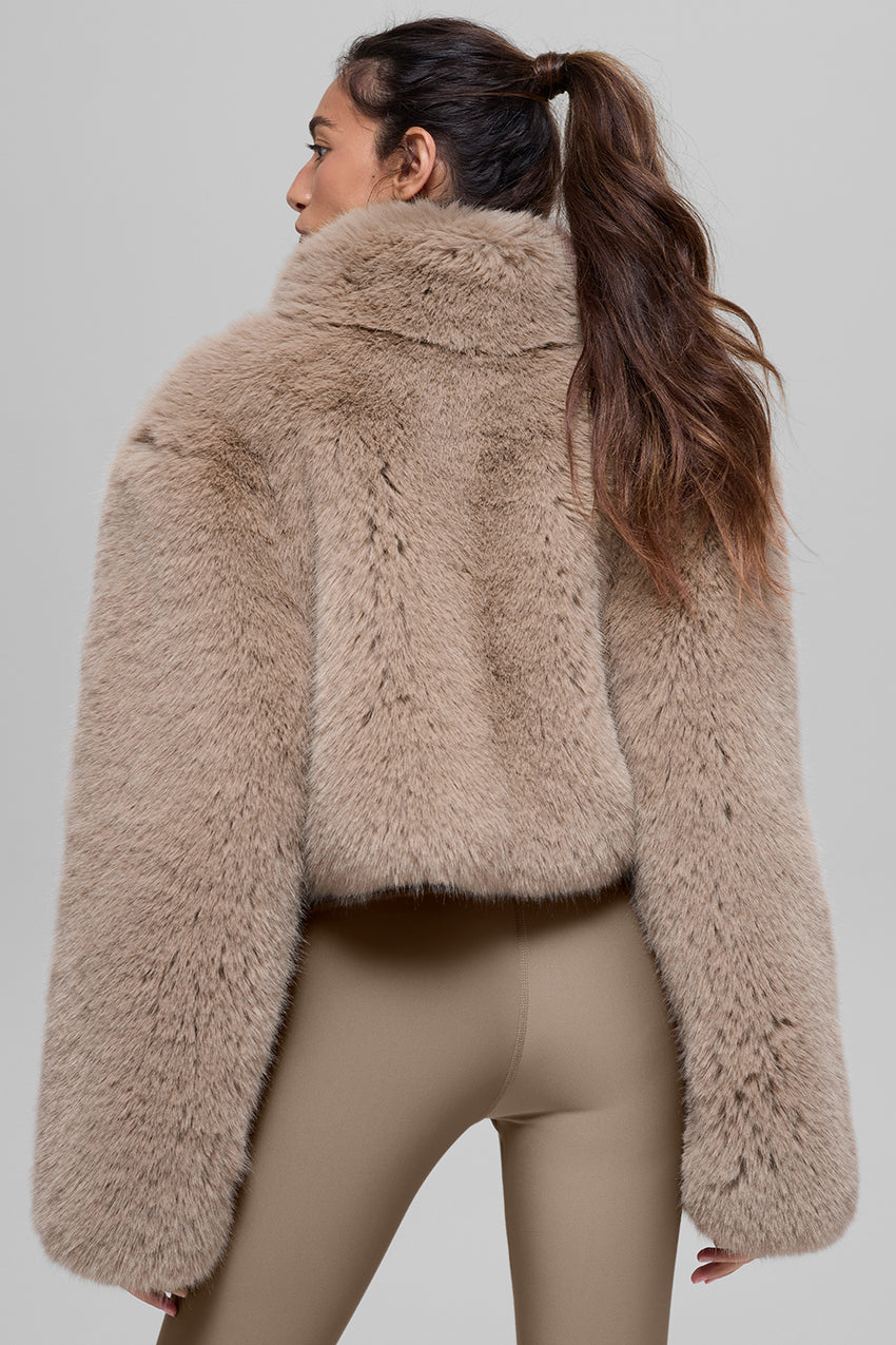 Opulent Faux Fur Cropped Jacket - Ivory
