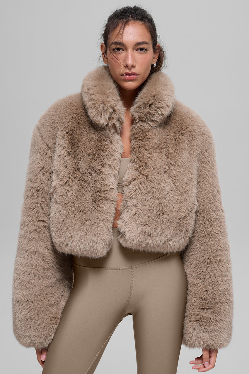 Opulent Faux Fur Cropped Jacket - Ivory