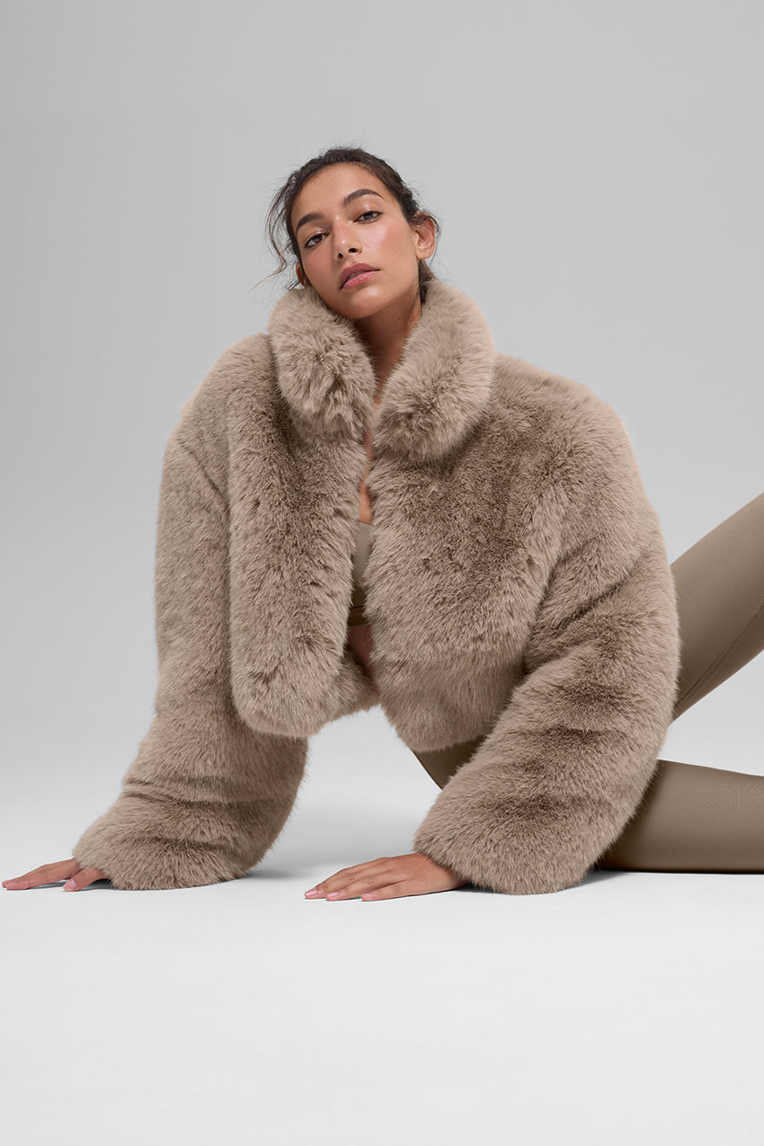 Opulent Faux Fur Cropped Jacket - Ivory