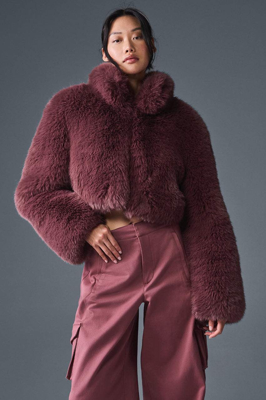 Opulent Faux Fur Cropped Jacket - Ivory