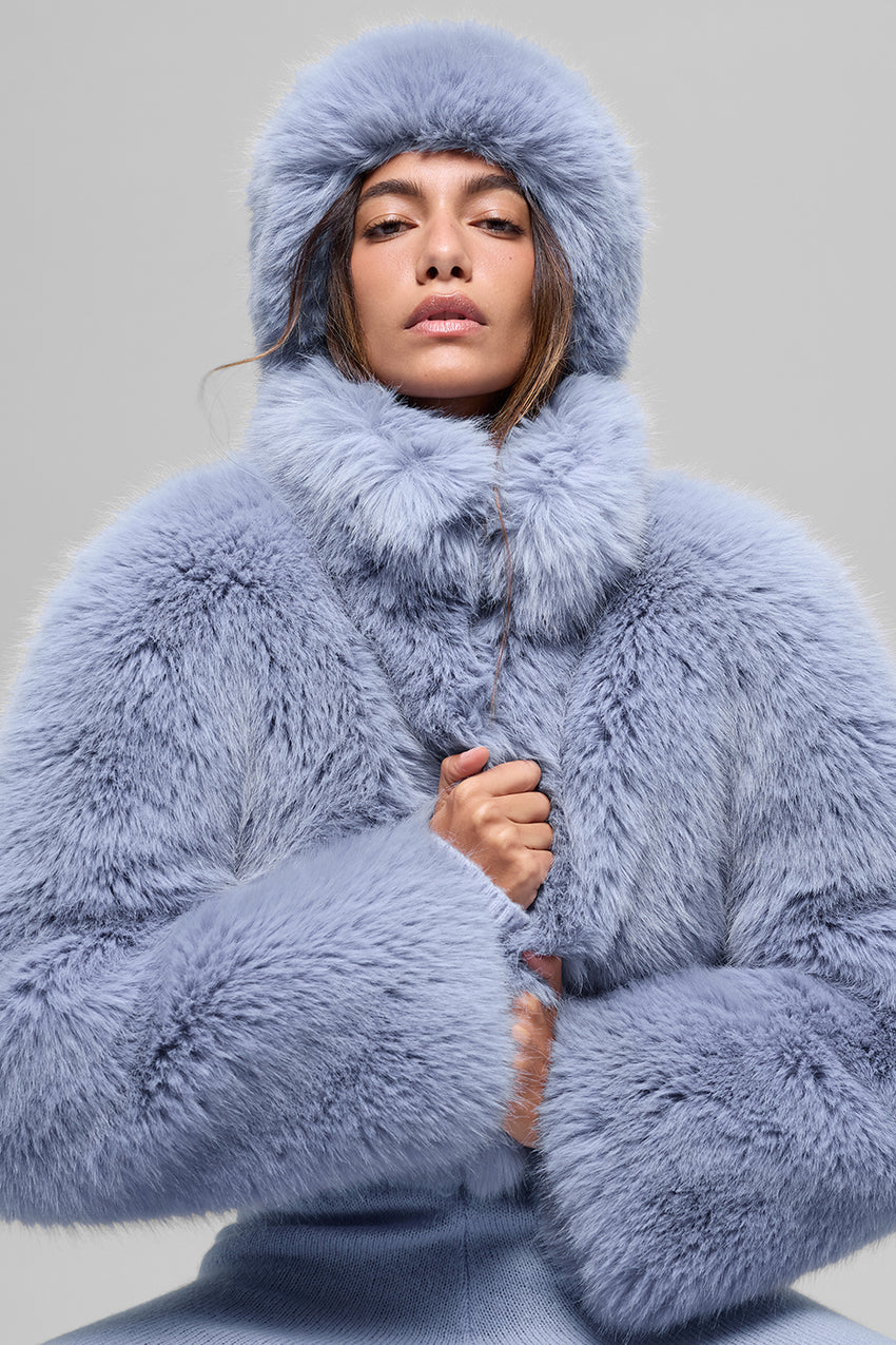 Opulent Faux Fur Cropped Jacket - Ivory