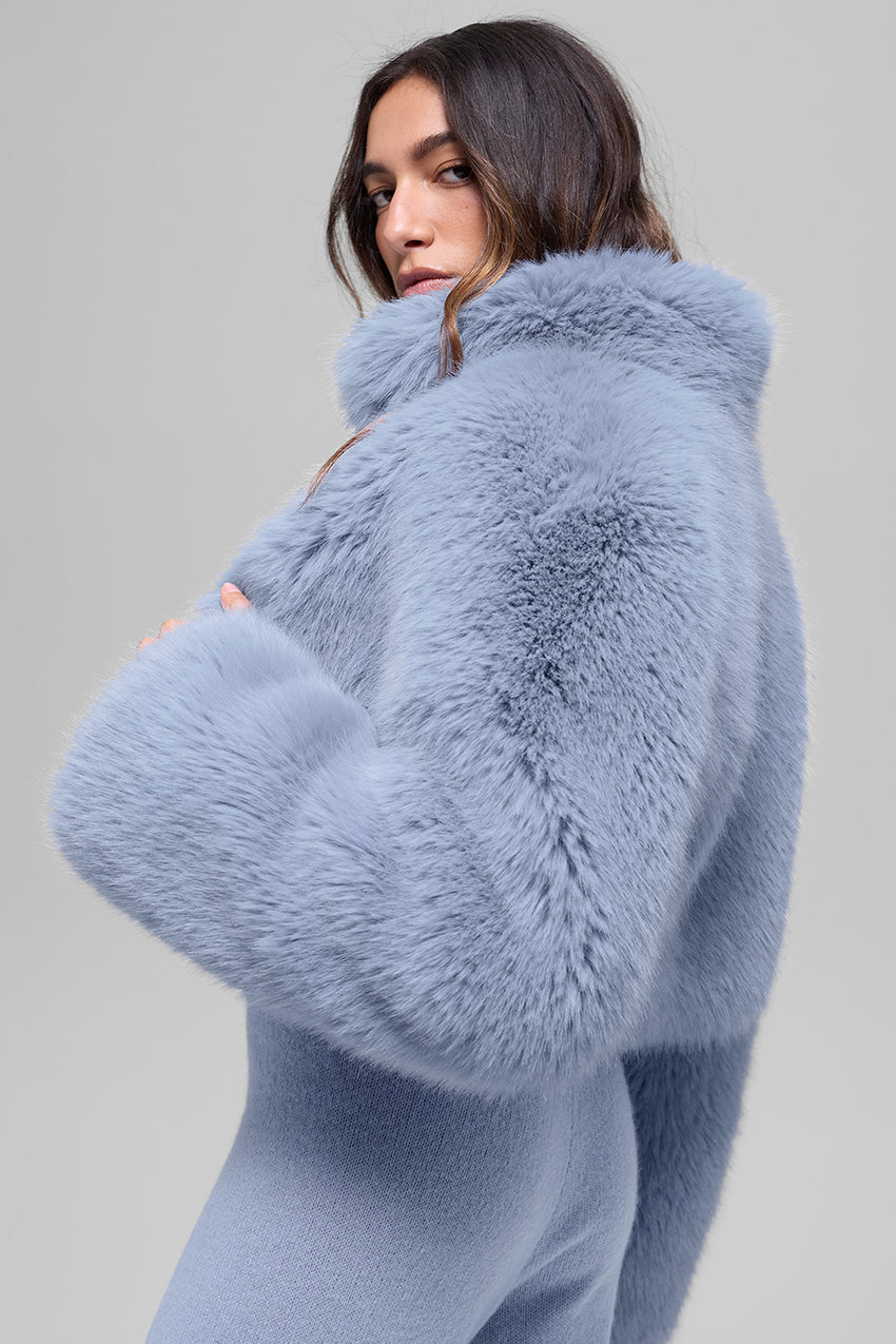 Opulent Faux Fur Cropped Jacket - Ivory