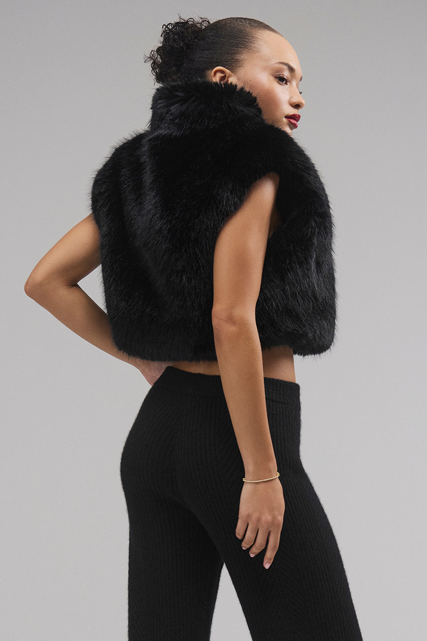 Opulent Faux Fur Cropped Vest - Ivory