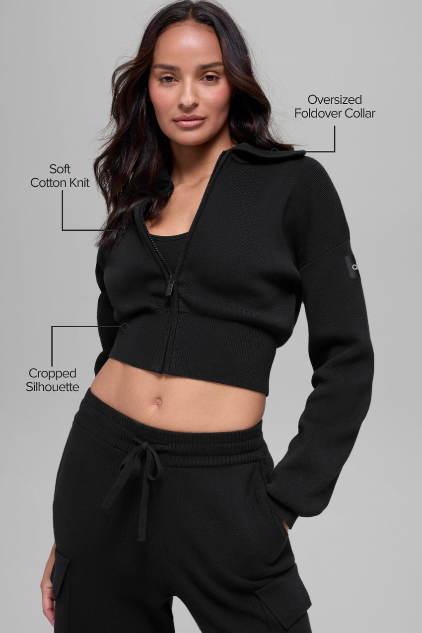 Scholar Knit Cropped Full Zip Jacket - Athletic Heather Grey