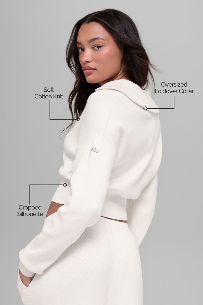 Scholar Knit Cropped Full Zip Jacket - Athletic Heather Grey