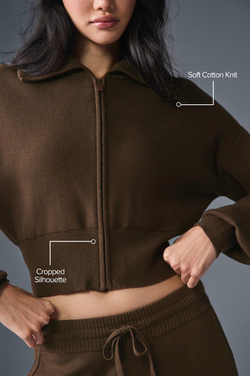 Scholar Knit Cropped Full Zip Jacket - Athletic Heather Grey