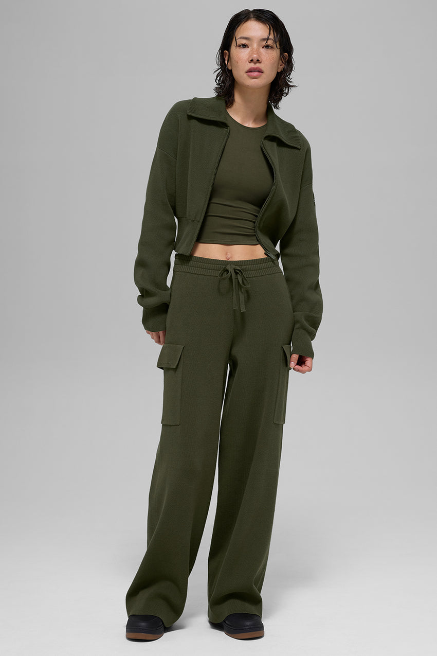 Scholar Knit Cropped Full Zip Jacket - Athletic Heather Grey