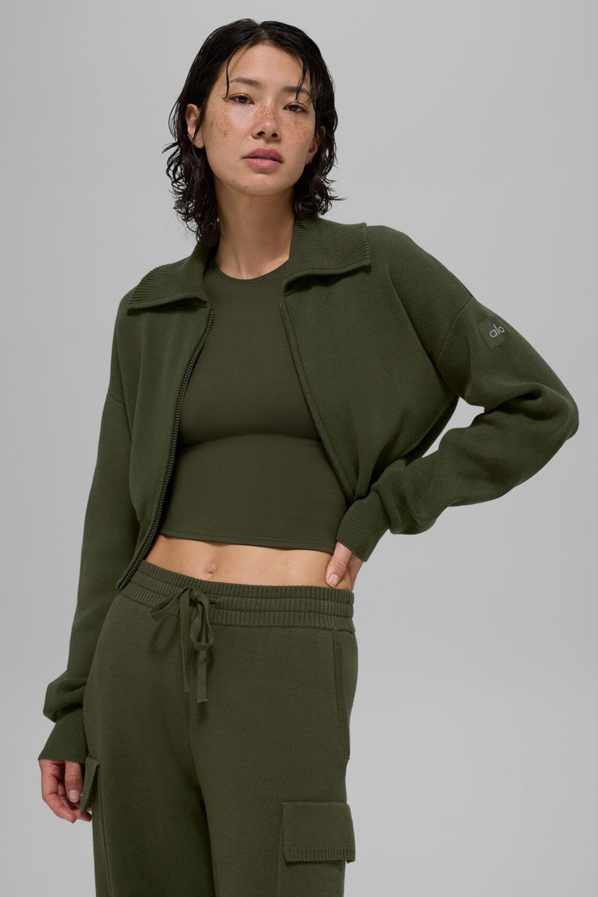 Scholar Knit Cropped Full Zip Jacket - Athletic Heather Grey