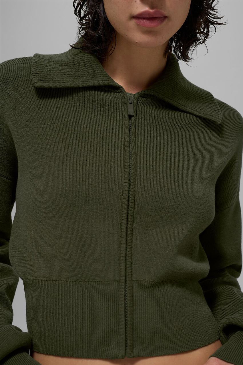 Scholar Knit Cropped Full Zip Jacket - Athletic Heather Grey