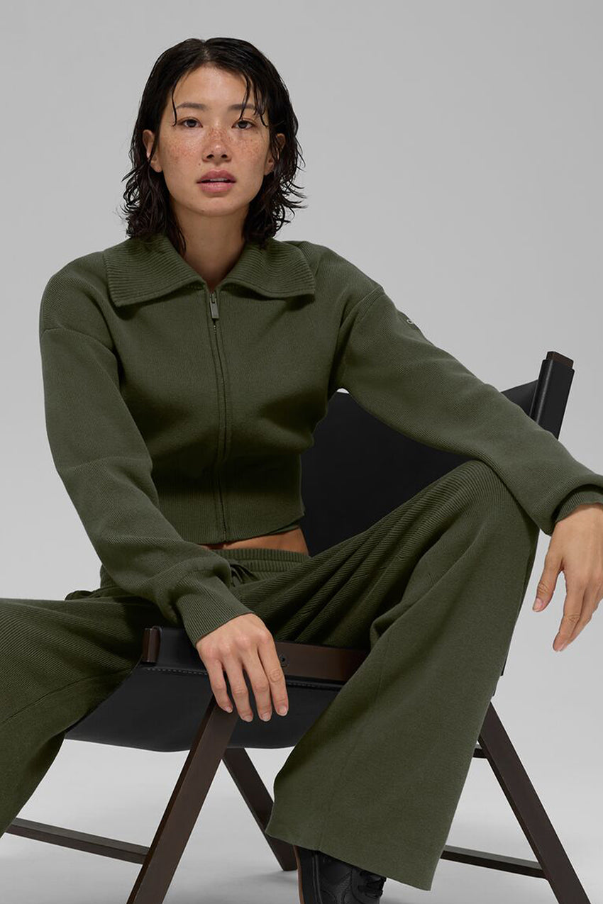Scholar Knit Cropped Full Zip Jacket - Athletic Heather Grey