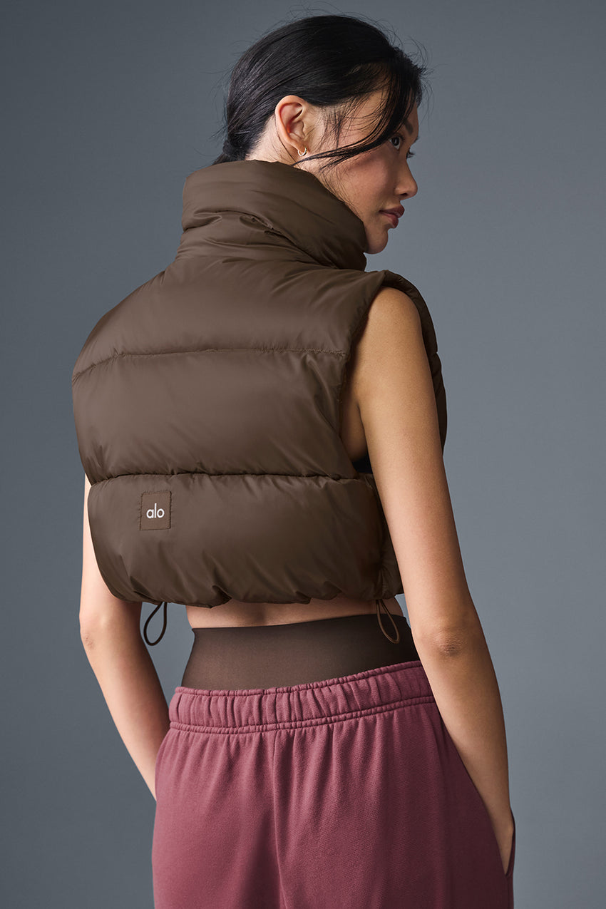 Cropped Gold Rush Puffer Vest - Black