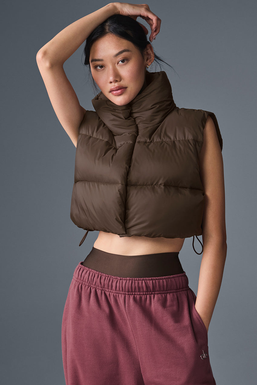 Cropped Gold Rush Puffer Vest - Black
