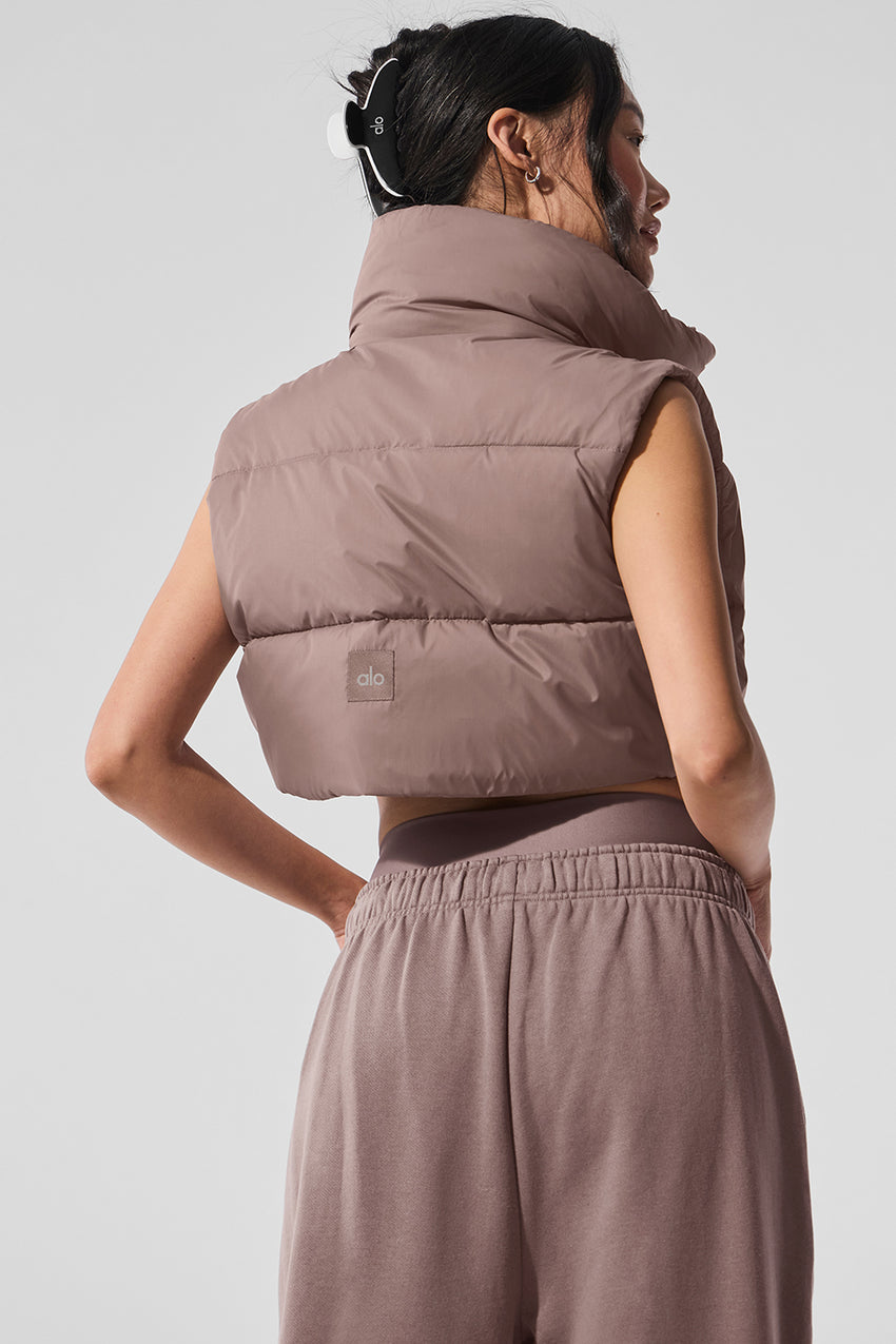Cropped Gold Rush Puffer Vest - Black
