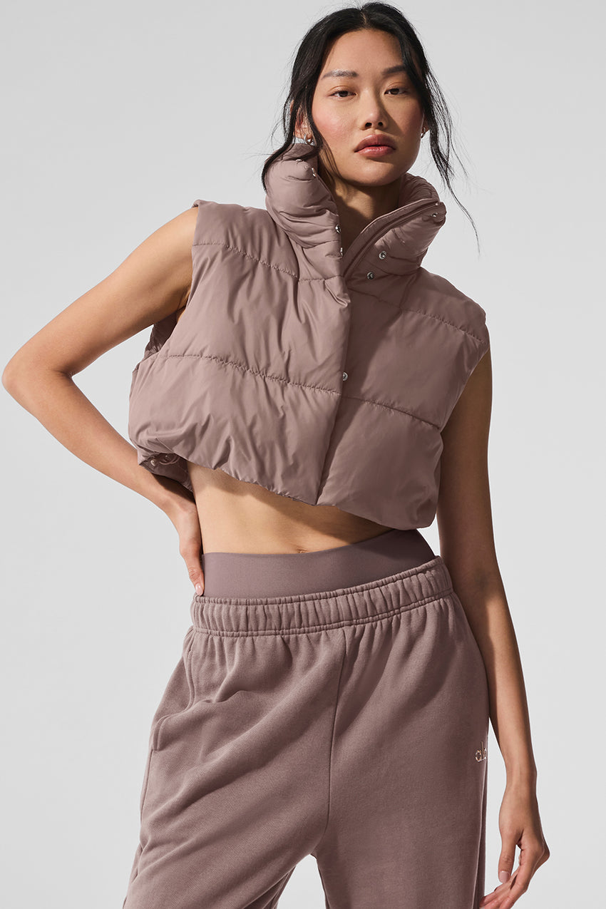 Cropped Gold Rush Puffer Vest - Black