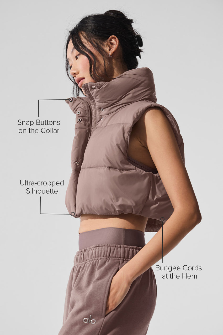 Cropped Gold Rush Puffer Vest - Black