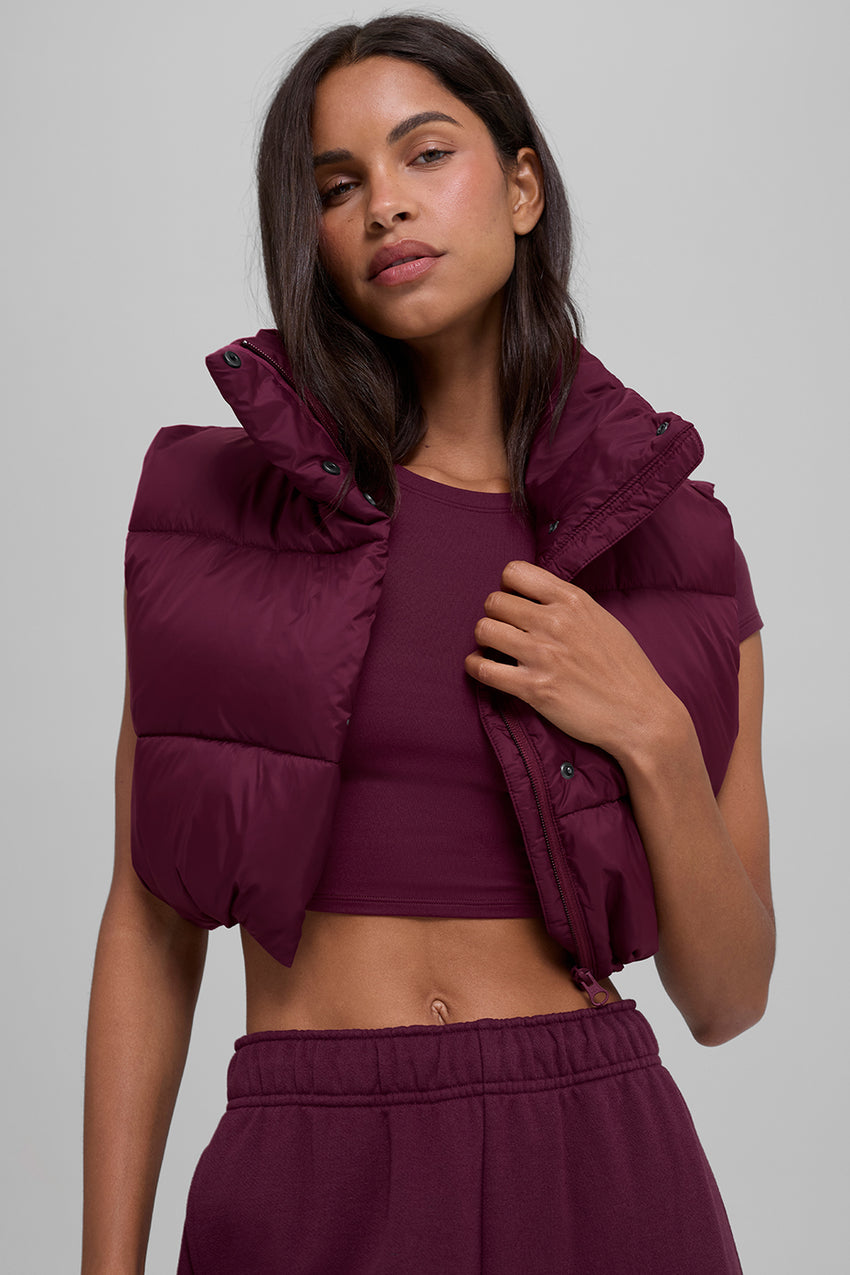 Cropped Gold Rush Puffer Vest - Black