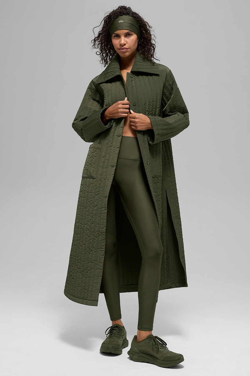 Quilted Skyline Long Coat - Black