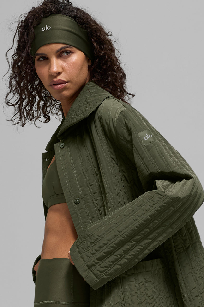 Quilted Skyline Long Coat - Black