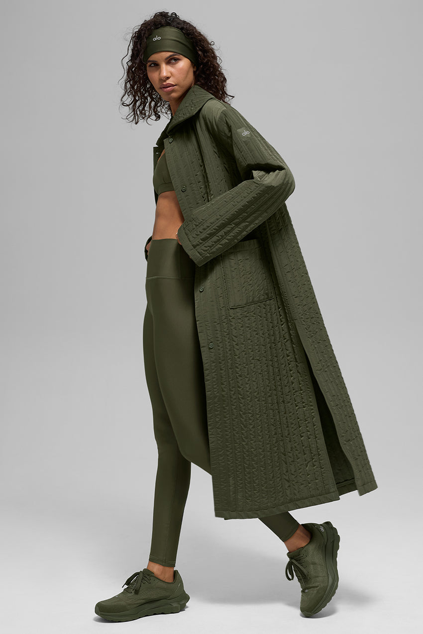 Quilted Skyline Long Coat - Black