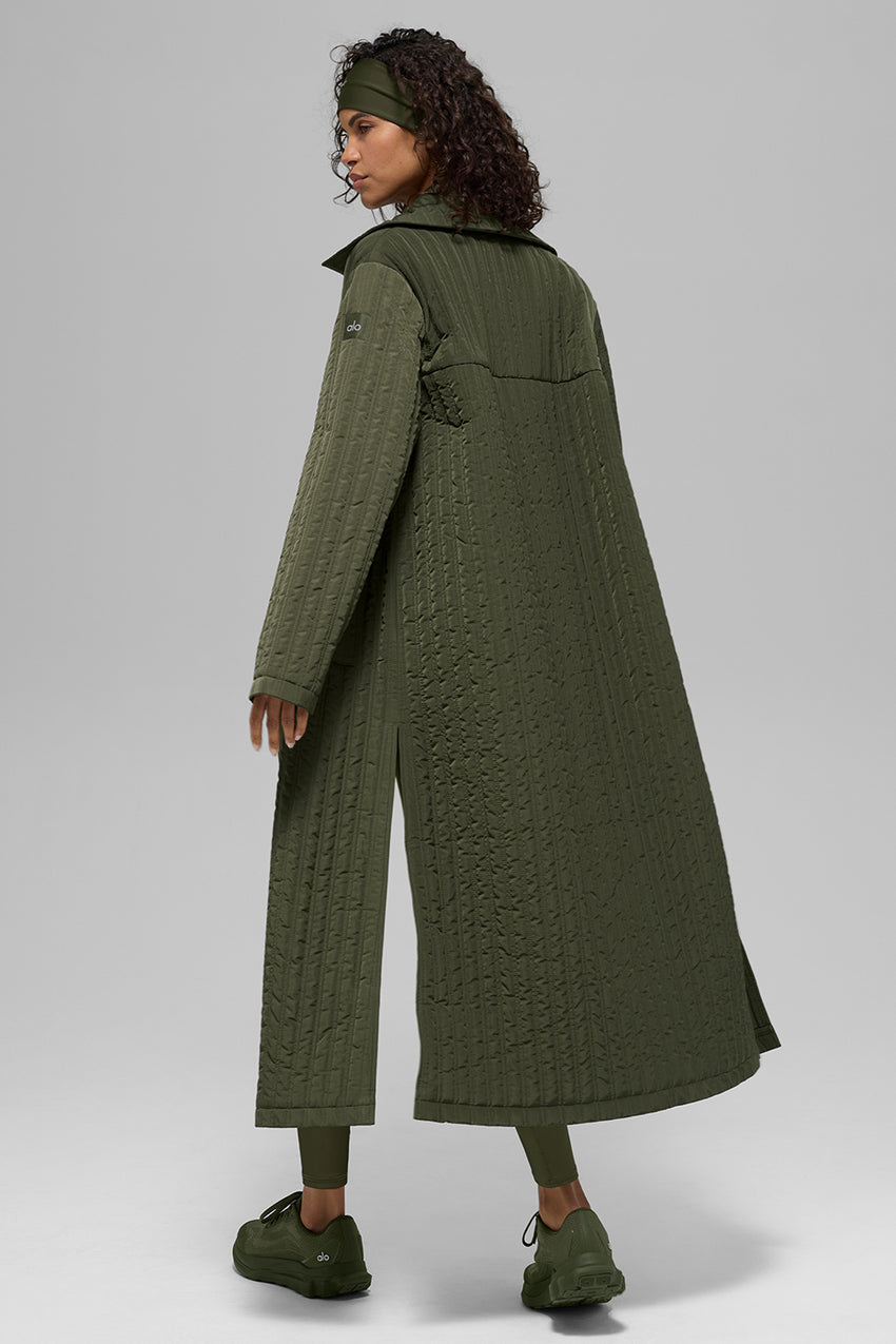 Quilted Skyline Long Coat - Black