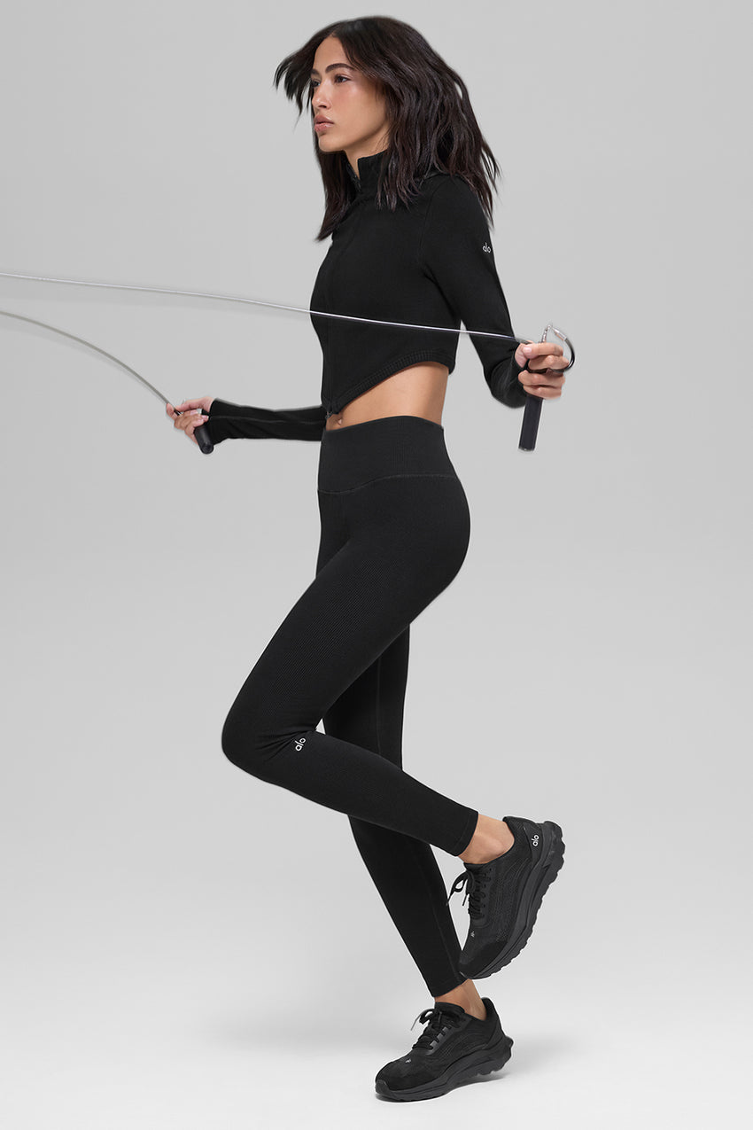 Seamless Two Tone Rib Jacket - Black