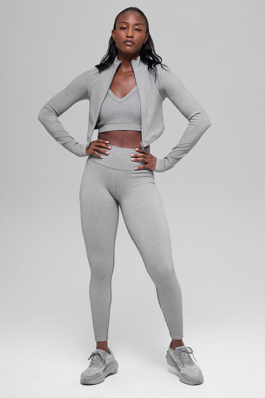 Seamless Two Tone Rib Jacket - Black