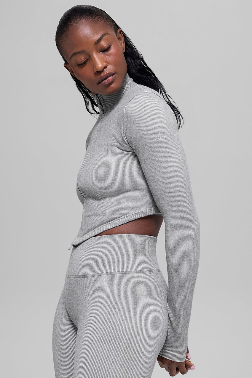 Seamless Two Tone Rib Jacket - Black