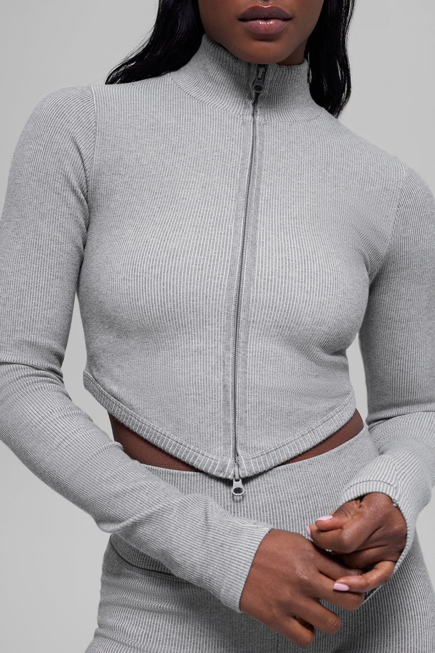 Seamless Two Tone Rib Jacket - Black